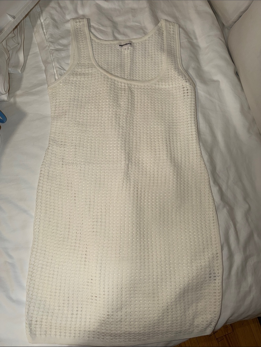 superdown Ivory Textured Knit Tank Mini Dress